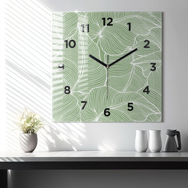 Horloge murale carrée Motif de feuilles naturelles