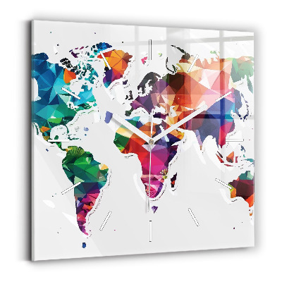 Horloge murale carrée Triangles de la carte du monde