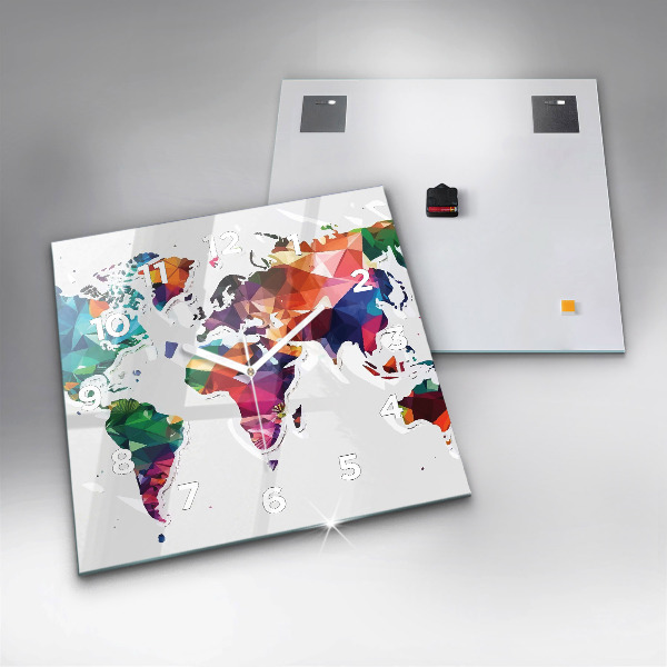 Horloge murale carrée Triangles de la carte du monde