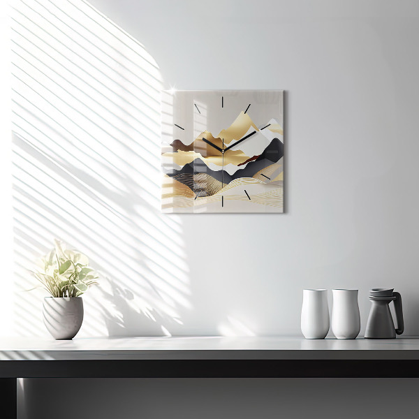 Horloge murale carrée Montagnes dorées abstraites
