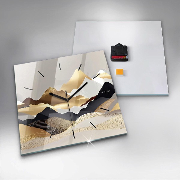 Horloge murale carrée Montagnes dorées abstraites