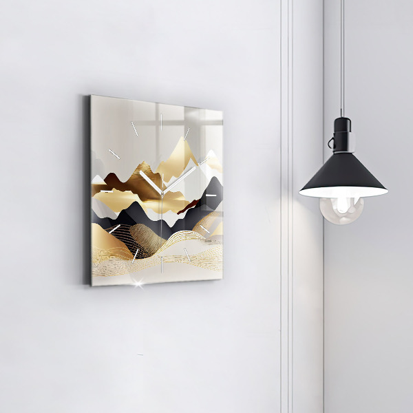 Horloge murale carrée Montagnes dorées abstraites