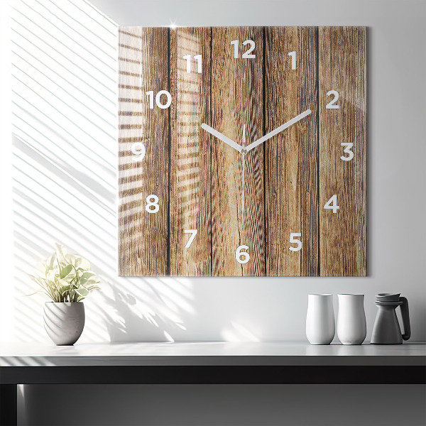 Horloge murale carrée planches de bois