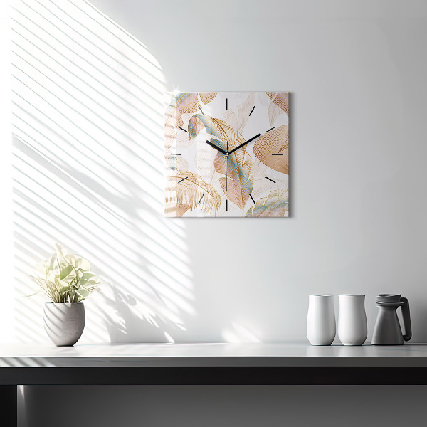 Horloge murale carrée Motif de feuille naturelle