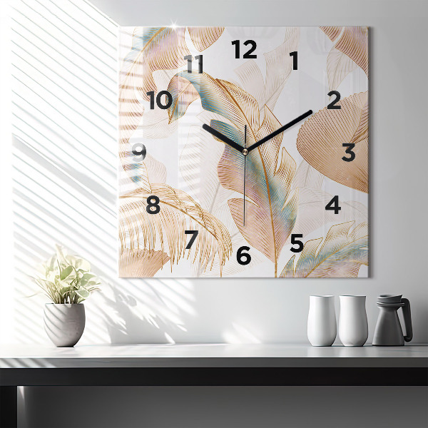 Horloge murale carrée Motif de feuille naturelle
