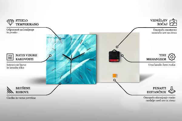 Horloge murale carrée Plumes – abstrait