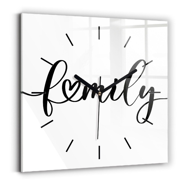 Pendule carrée en verre Inscription familiale et coeur