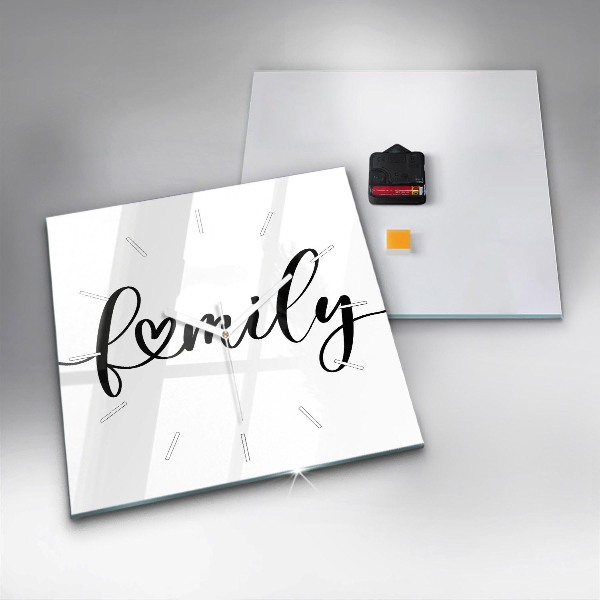 Pendule carrée en verre Inscription familiale et coeur