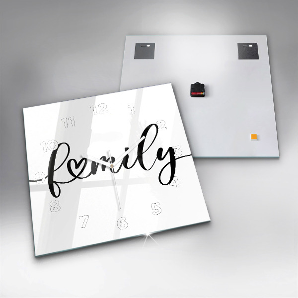 Pendule carrée en verre Inscription familiale et coeur