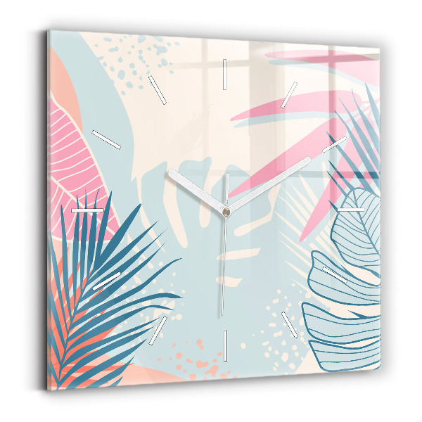 Pendule carrée en verre Feuilles pastel – Tropiques