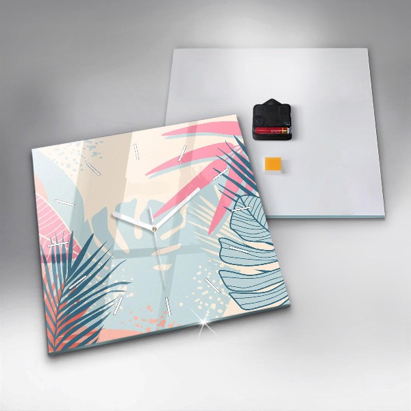 Pendule carrée en verre Feuilles pastel – Tropiques