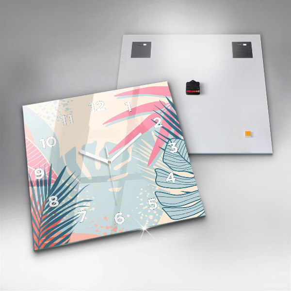 Pendule carrée en verre Feuilles pastel – Tropiques