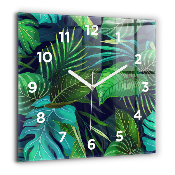 Pendule carrée en verre Feuilles exotiques