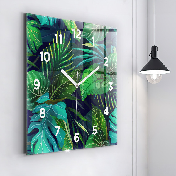 Pendule carrée en verre Feuilles exotiques