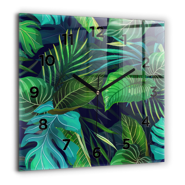 Pendule carrée en verre Feuilles exotiques