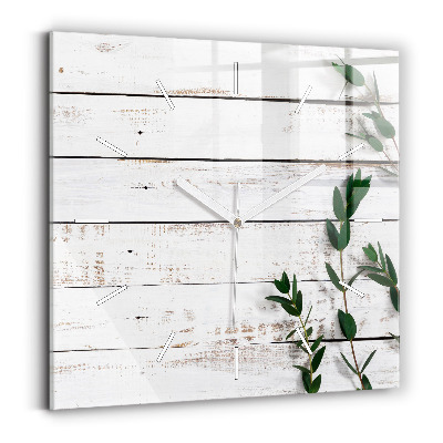 Pendule carrée en verre Planches en bois clair