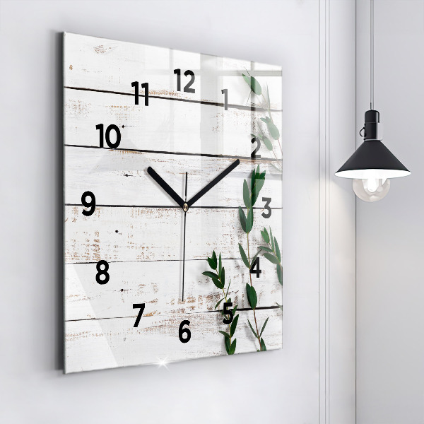 Pendule carrée en verre Planches en bois clair