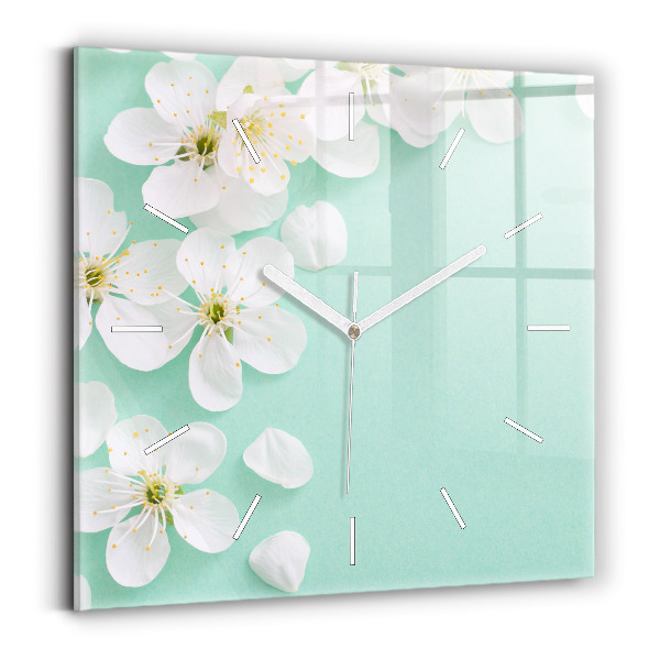 Pendule carrée en verre Fleurs de pommier en fleurs