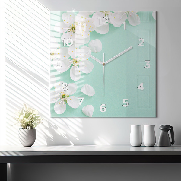 Pendule carrée en verre Fleurs de pommier en fleurs