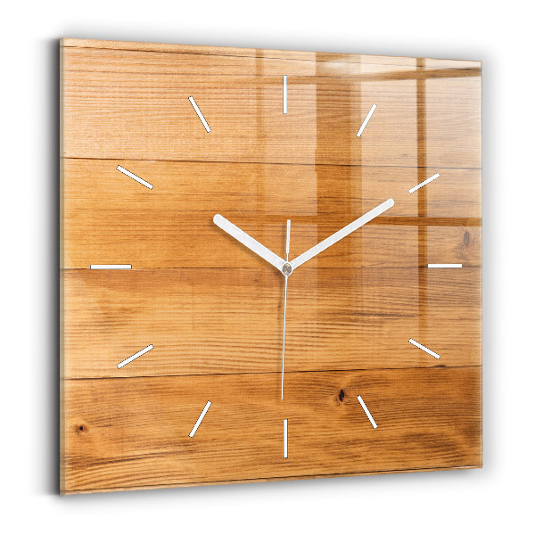 Pendule carrée en verre planches de bois