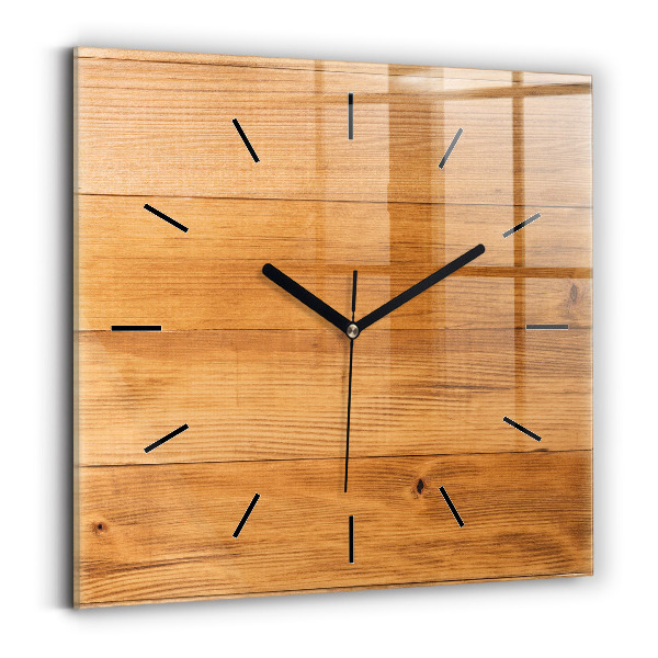 Pendule carrée en verre planches de bois