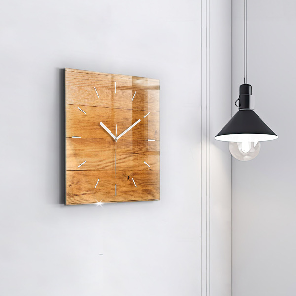 Pendule carrée en verre planches de bois