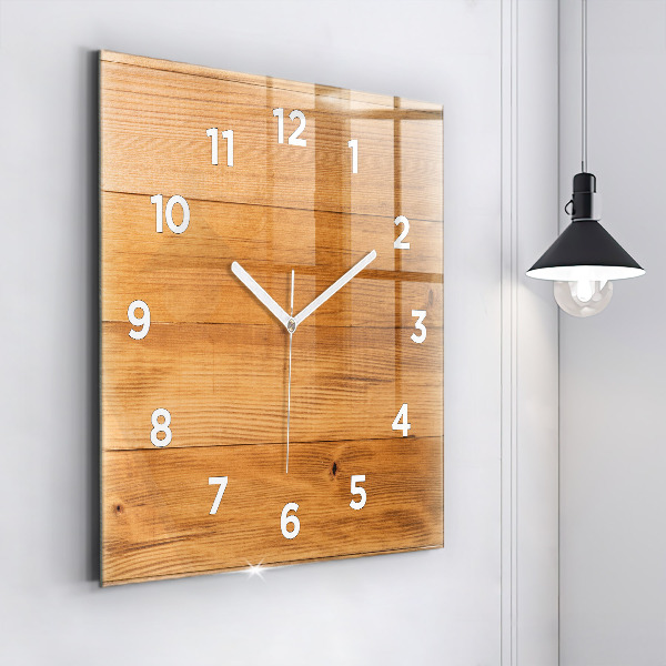 Pendule carrée en verre planches de bois