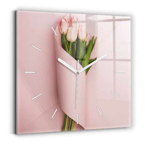 Pendule carrée en verre Bouquet de fleurs de tulipes