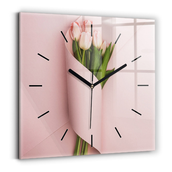 Pendule carrée en verre Bouquet de fleurs de tulipes