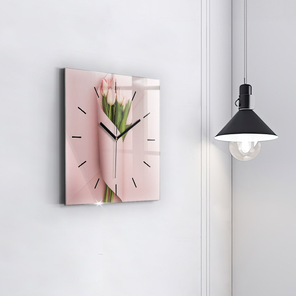 Pendule carrée en verre Bouquet de fleurs de tulipes