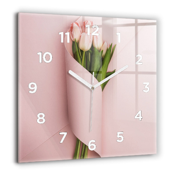 Pendule carrée en verre Bouquet de fleurs de tulipes