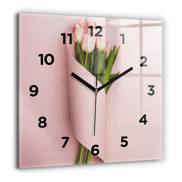 Pendule carrée en verre Bouquet de fleurs de tulipes