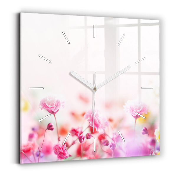 Pendule carrée en verre Fleurs dans le pré