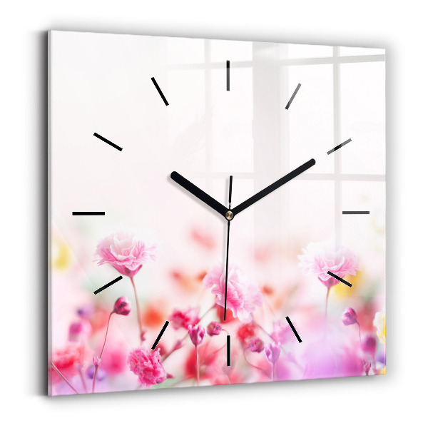 Pendule carrée en verre Fleurs dans le pré