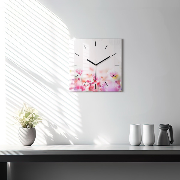Pendule carrée en verre Fleurs dans le pré