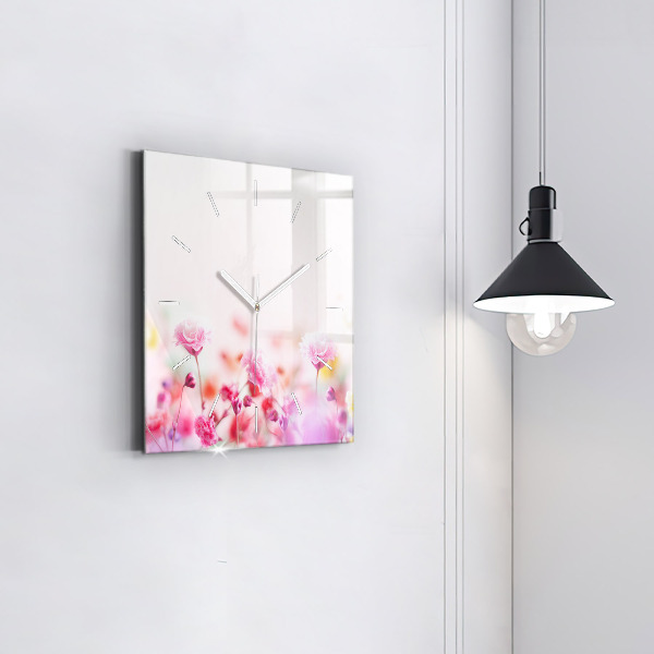 Pendule carrée en verre Fleurs dans le pré