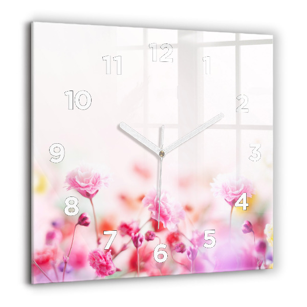 Pendule carrée en verre Fleurs dans le pré