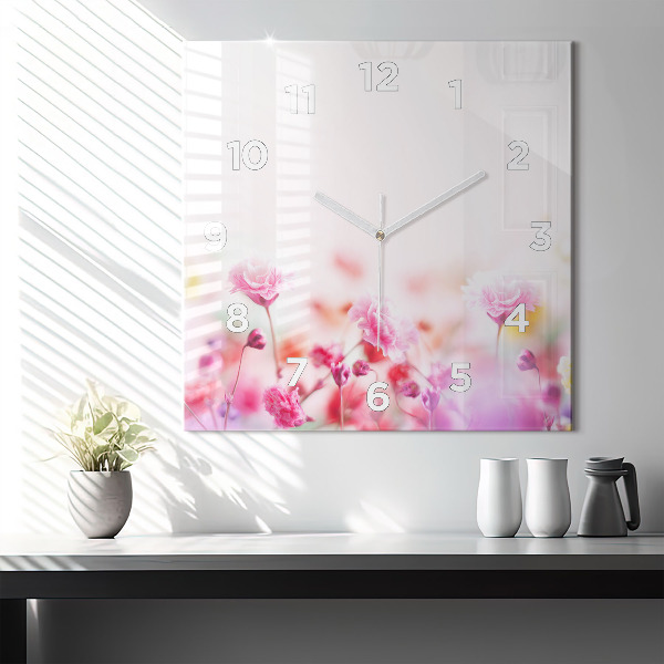 Pendule carrée en verre Fleurs dans le pré