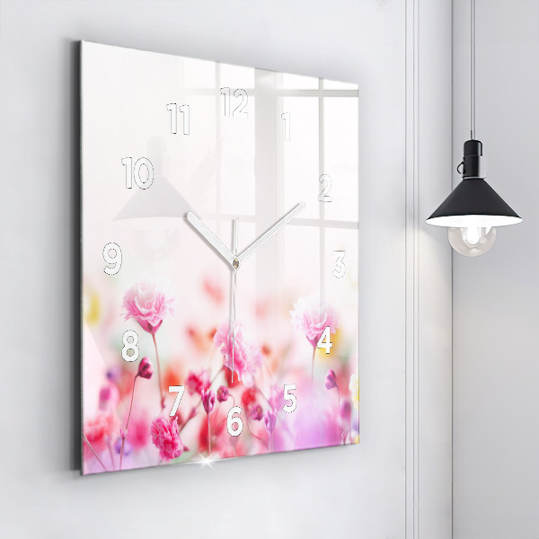 Pendule carrée en verre Fleurs dans le pré