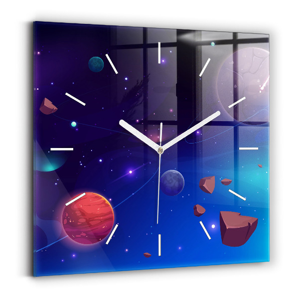 Pendule carrée en verre Planètes galaxie