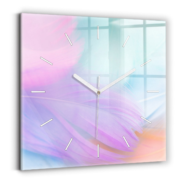Pendule carrée en verre plumes colorées