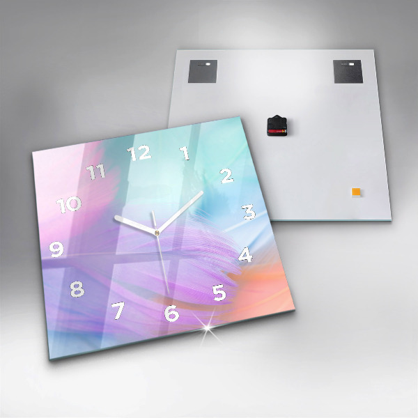 Pendule carrée en verre plumes colorées