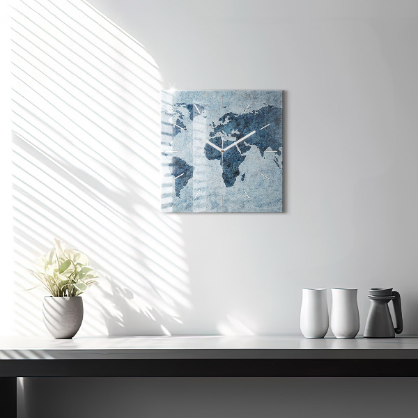 Pendule carrée en verre Carte du monde peinte