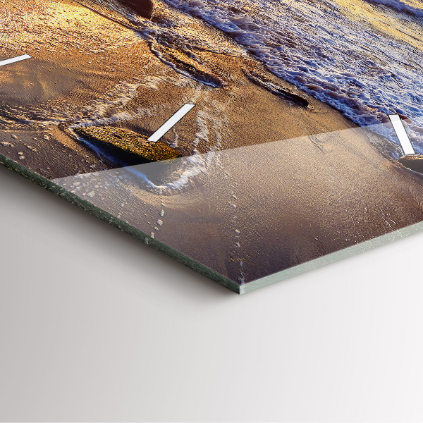 Pendule carrée en verre Coucher de soleil sur la plage