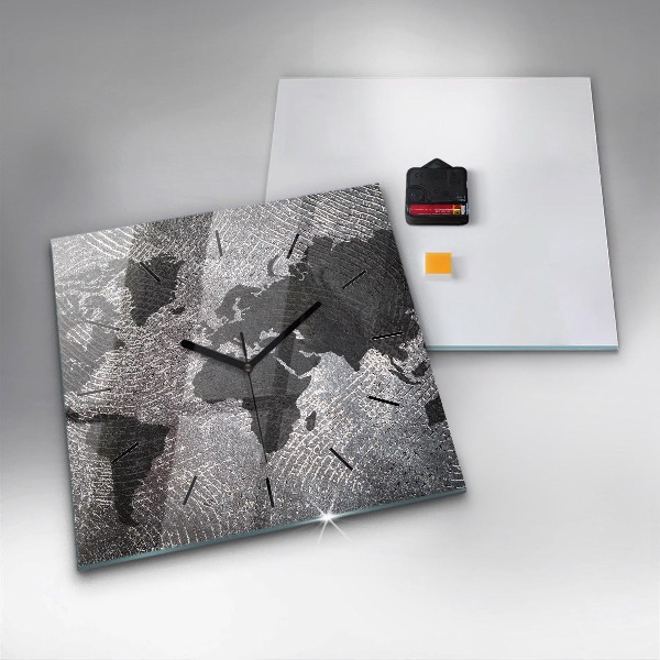 Pendule carrée en verre Carte du monde en béton