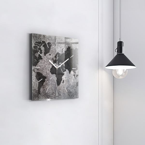 Pendule carrée en verre Carte du monde en béton