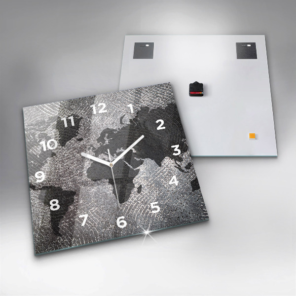 Pendule carrée en verre Carte du monde en béton