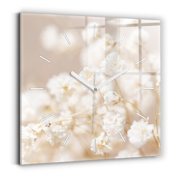 Pendule carrée en verre Petites fleurs blanches