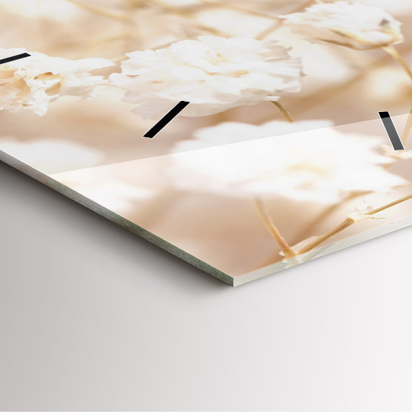 Pendule carrée en verre Petites fleurs blanches