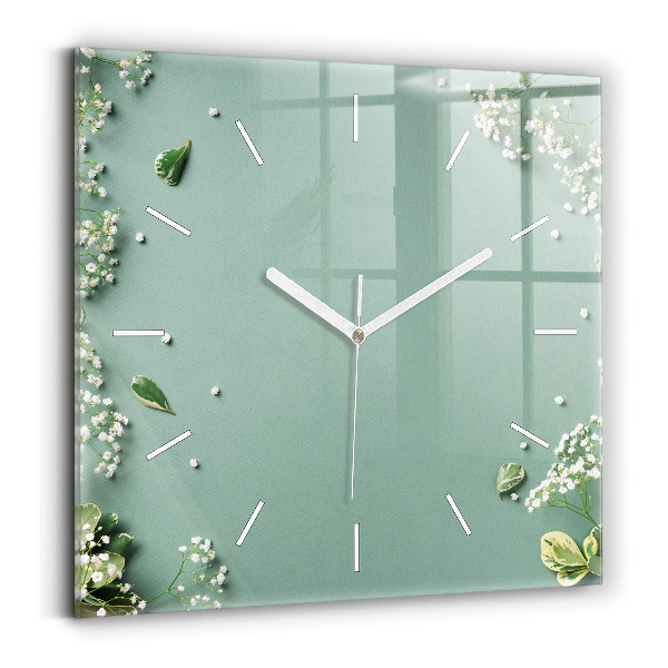 Pendule carrée en verre Fleurs délicates